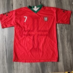 Cristiano Ronaldo Portugal Red Soccer Jersey Size Large Made In Italy